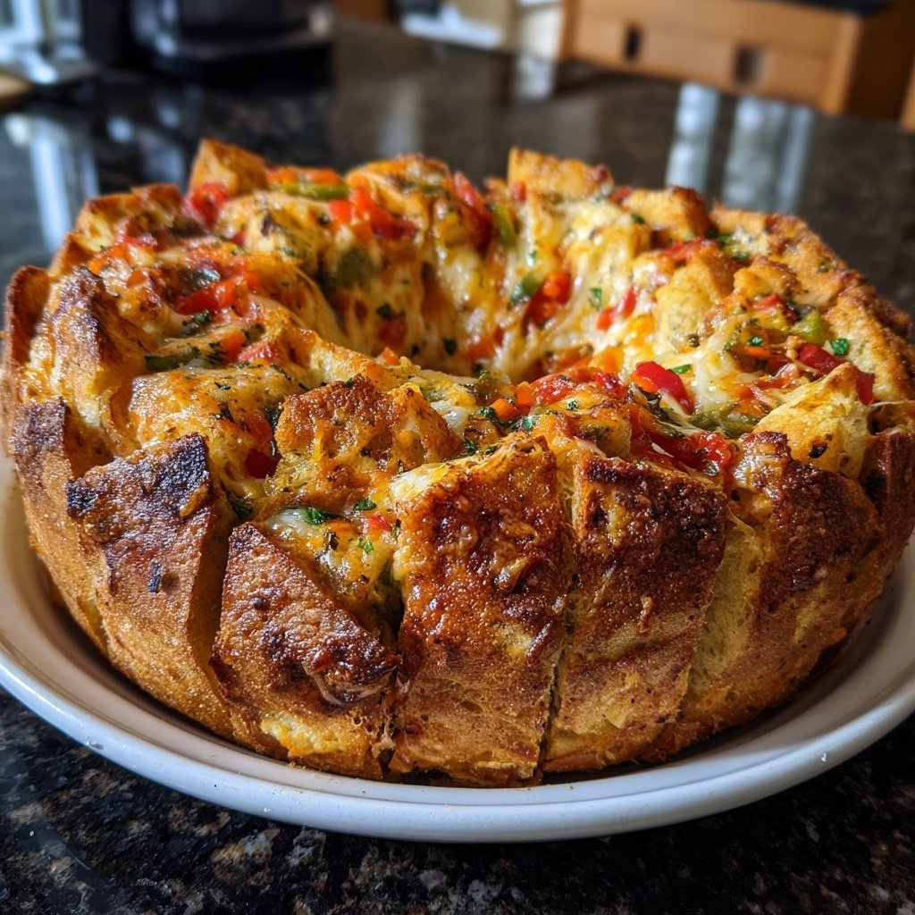 Super Bowl Cheesy Veggie Pull Apart Bread