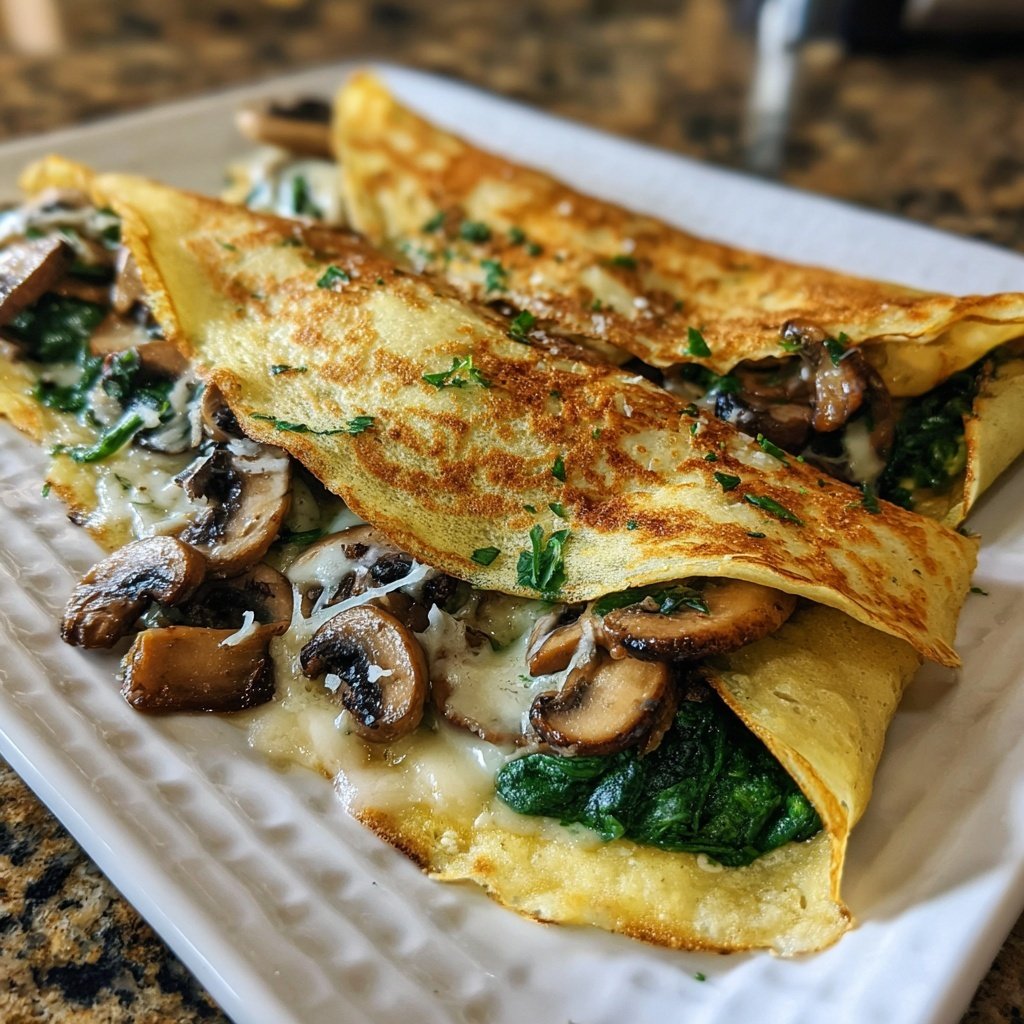 Valentine Dinner Spinach Mushroom Crepes